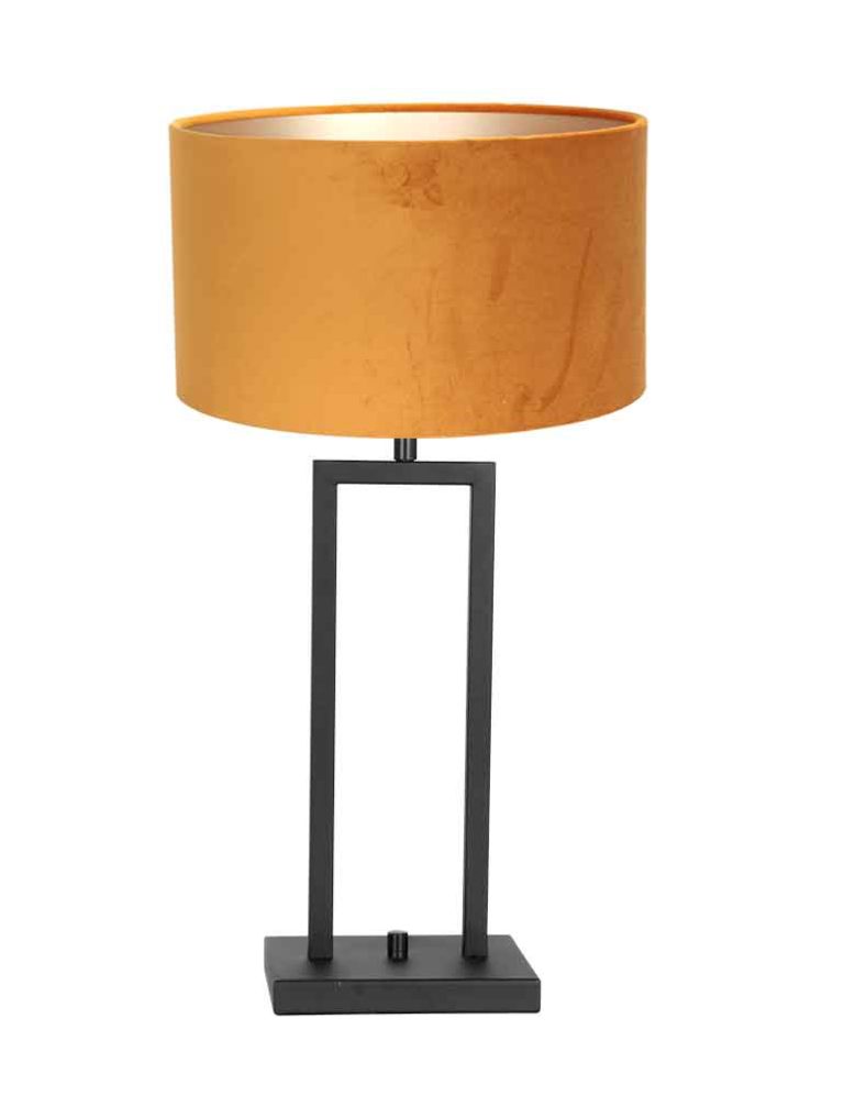 Stijlvol contrast: Hanglamp zwart metaal en zwarte gouden tafellamp bij Directlampen.nl!